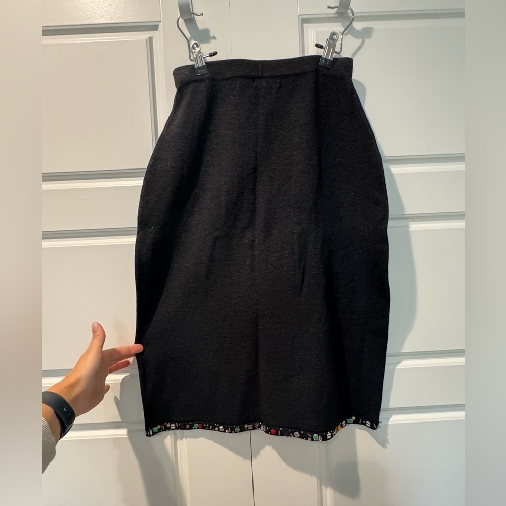 Vintage MSK Black Knit Silk Blend Pencil Skirt Beaded Hem Womens Size Small